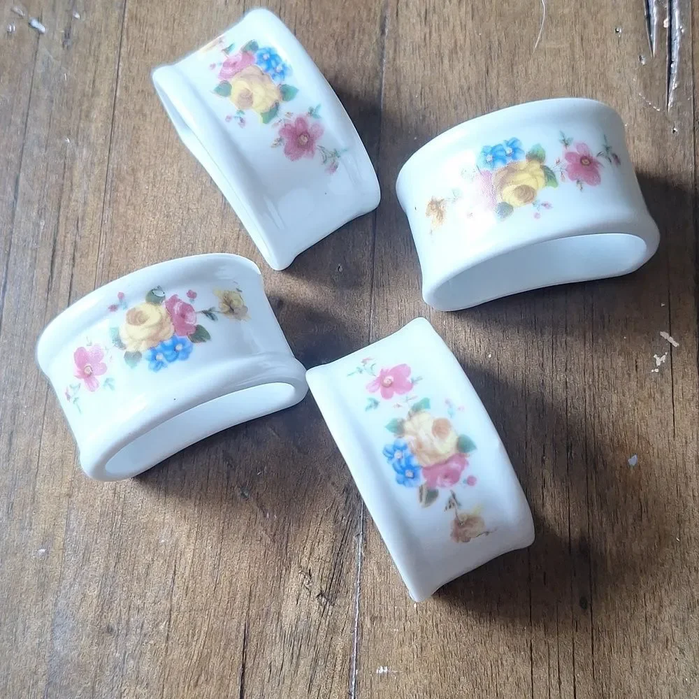 Vintage Floral Porcelain Napkin Rings Set Of 4